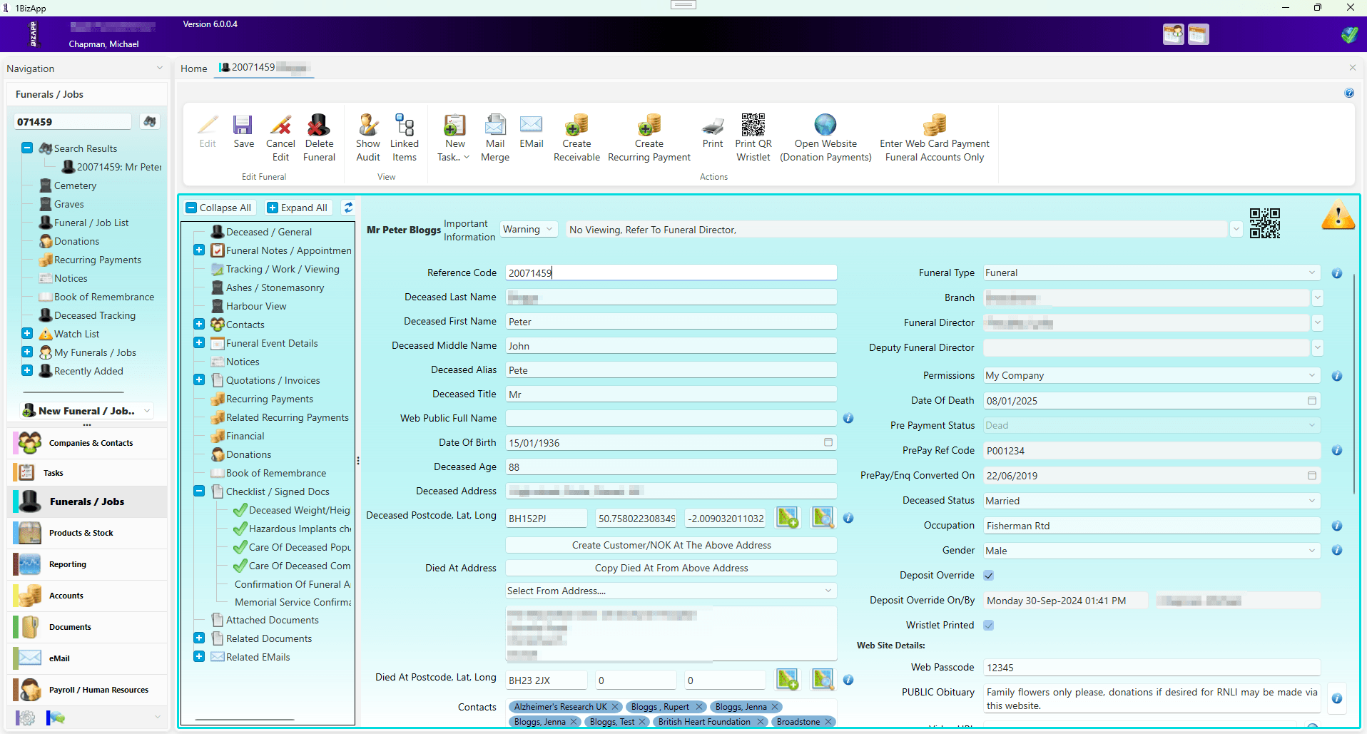 Unified funeral management dashboard