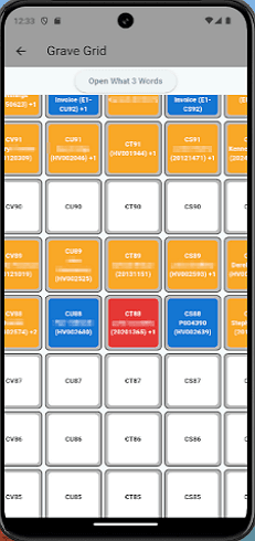 Mobile grave grid interface